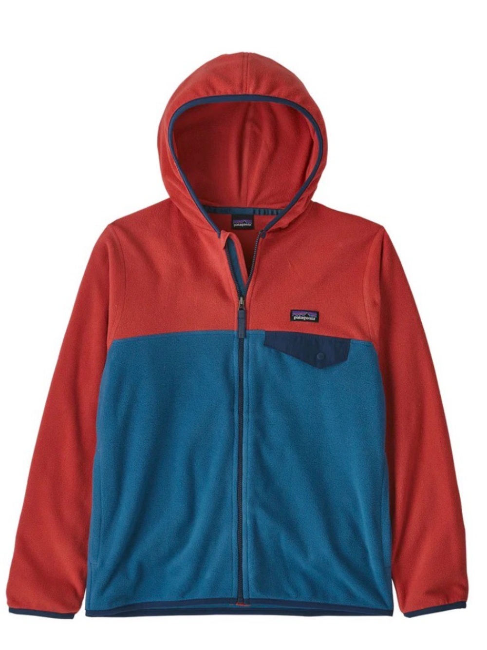 Patagonia Kids Colorblock Hooded Fleece Jacket in Red & Blue